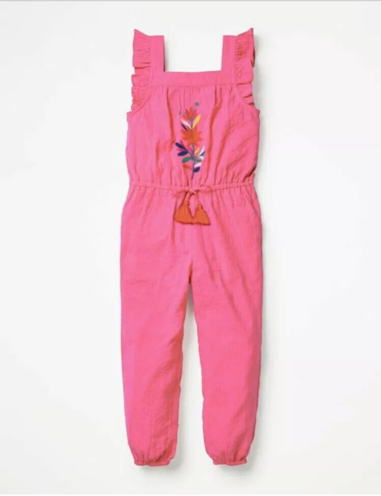 NEW Mini Boden Festival Pink Frill Sleeve Woven Floral Jumpsuit