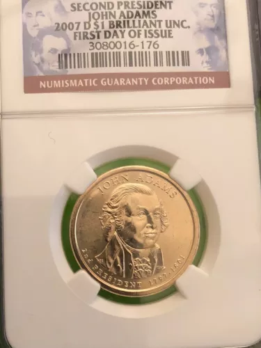 Second President JOHN ADAMS 2007 D $1 NGC BRILLIANT UNCIRCULATED FIRST DAY ISSUE
