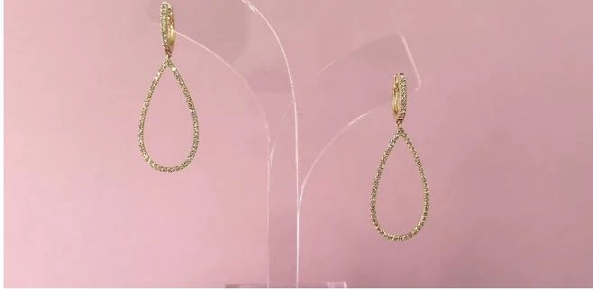 14K желтый бриллиант капли грушевидной формы серьги подвеской круглой огранки натуральный 0,40 карата - Изображение 3 из 3