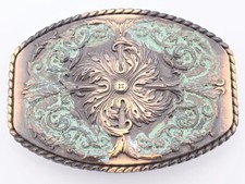 Distressed Wester Boho Paisley Abstract Plated Belt Buckle