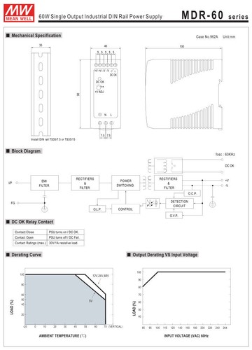 MDR-60-24 / MDR-60-5 / MDR-60-12 / MDR-60-48 MEAN WELL - DIN Rail Power Supply - Picture 3 of 8