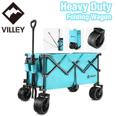 VILLEY Folding Beach Wagon Cart 225 lbs Load Enlarged Capacity Collapsible Wagon