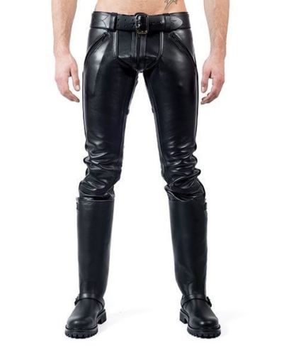 Uomo Pantaloni in Vera Pelle Doppia Zip Pantaloni interesse gay montato da  Uomo Fetish Kink | eBay
