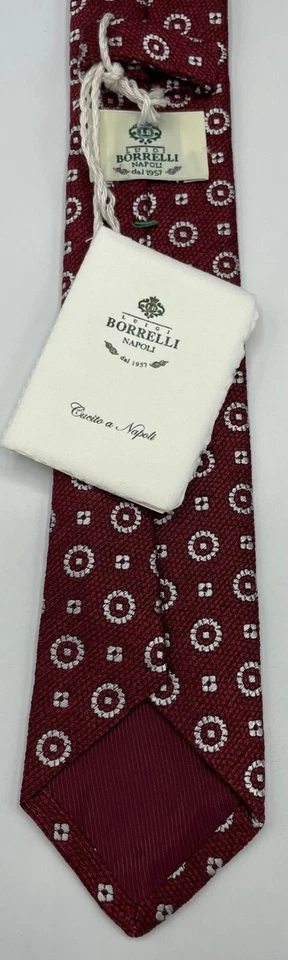 Corbata 100 % seda LUIGI BORRELLI Napoli para hombre ~ roja ~ floral ~ ¡Hecha en Italia! Foto 4 de 4