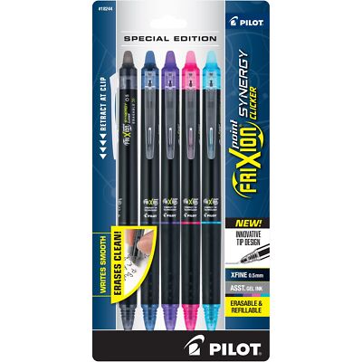 Pilot FriXion Synergy Clicker 5 Count Erasable Gel Ink Pen Assorted Colors 0.5mm