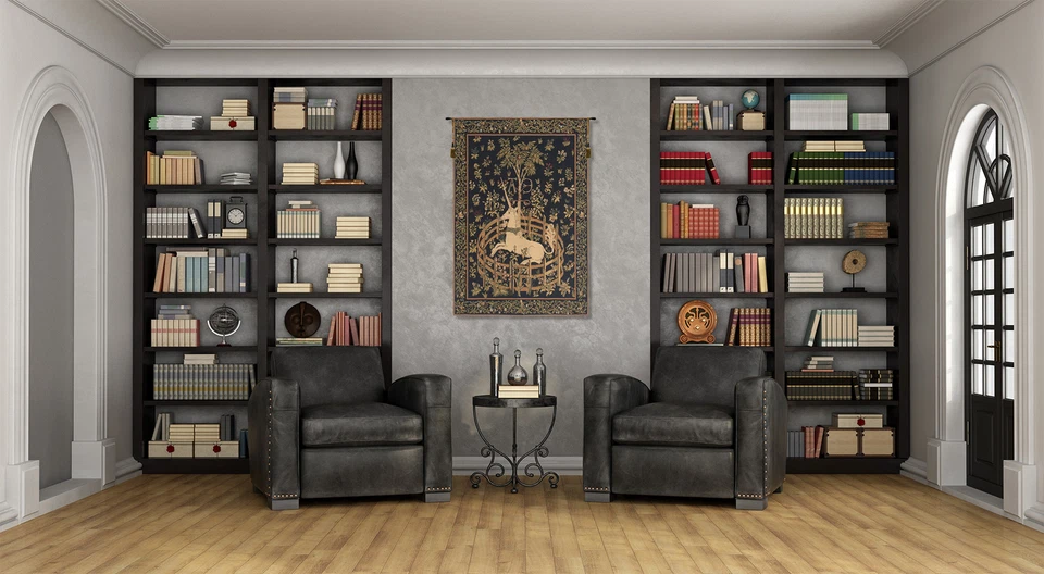 Unicornio tejido belga en cautiverio tapiz europeo-tapices unicornio medieval Foto 2 de 4