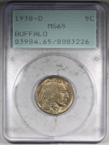 1938-D Buffalo Nickel PCGS MS65 Old Green Holder Rattler OGH Toned