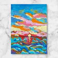 ACEO Seascape 2 Original Painting Abstract Art Handmade Mini Gift for Her OOAK