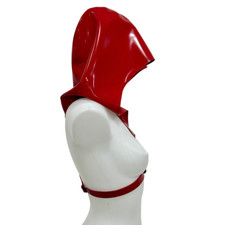 Red Latex cloak Rubber Hood with Chest Harness Halloween Party Cosplay BDSM