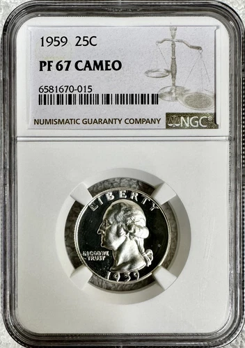 1959 PROOF WASHINGTON SIVER QUARTER NGC PF67 CAMEO