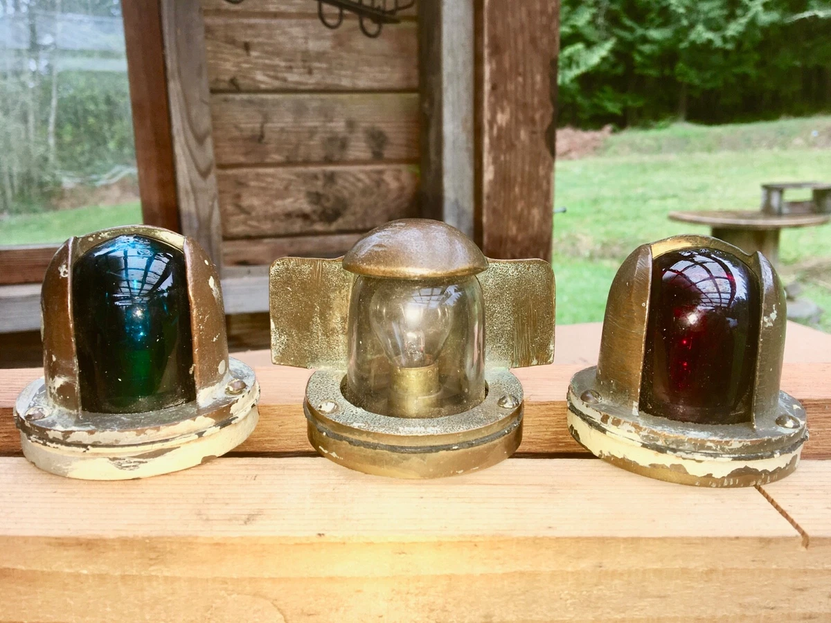 Vintage PERKO Brass DC Electrical Navigation Lights Nautical GLASS