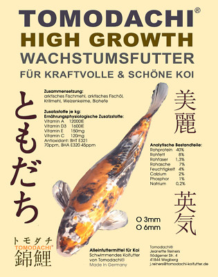 Wachstumsfutter für Koi Aufzuchtfutter Jungkoi Tomodachi High Growth 5kg 3mm