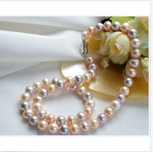 18"L AAAA 9-10mm round natural south sea Multi-Color Pearl necklace 925s clasp - Picture 2 of 4