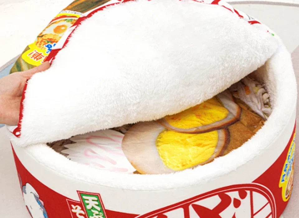 Linda cama de fideos ramen gato perro mascota con almohada y funda superior divertida 2 tamaños Foto 4 de 4