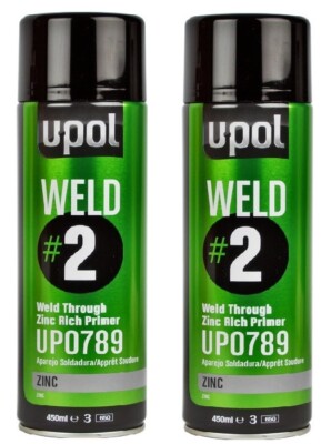450 mL U-Pol Weld #2 Through Zinc Rich Aerosol Primer UP0789 Automotive (2 Pack)