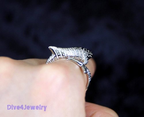 Sterling Silver Whale Shark Whaleshark Ring Size Adjustable Sealife Ocean Animal - Picture 3 of 6