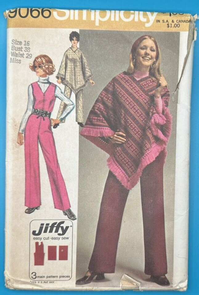 Jumpsuit Poncho Pattern Simplicity 9066 Size 16 1970's Vintage BoHo Hippie UNCUT-image