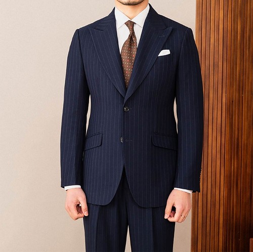Abito uomo business a righe classico blu navy abbigliamento da lavoro formale - Foto 6 di 20