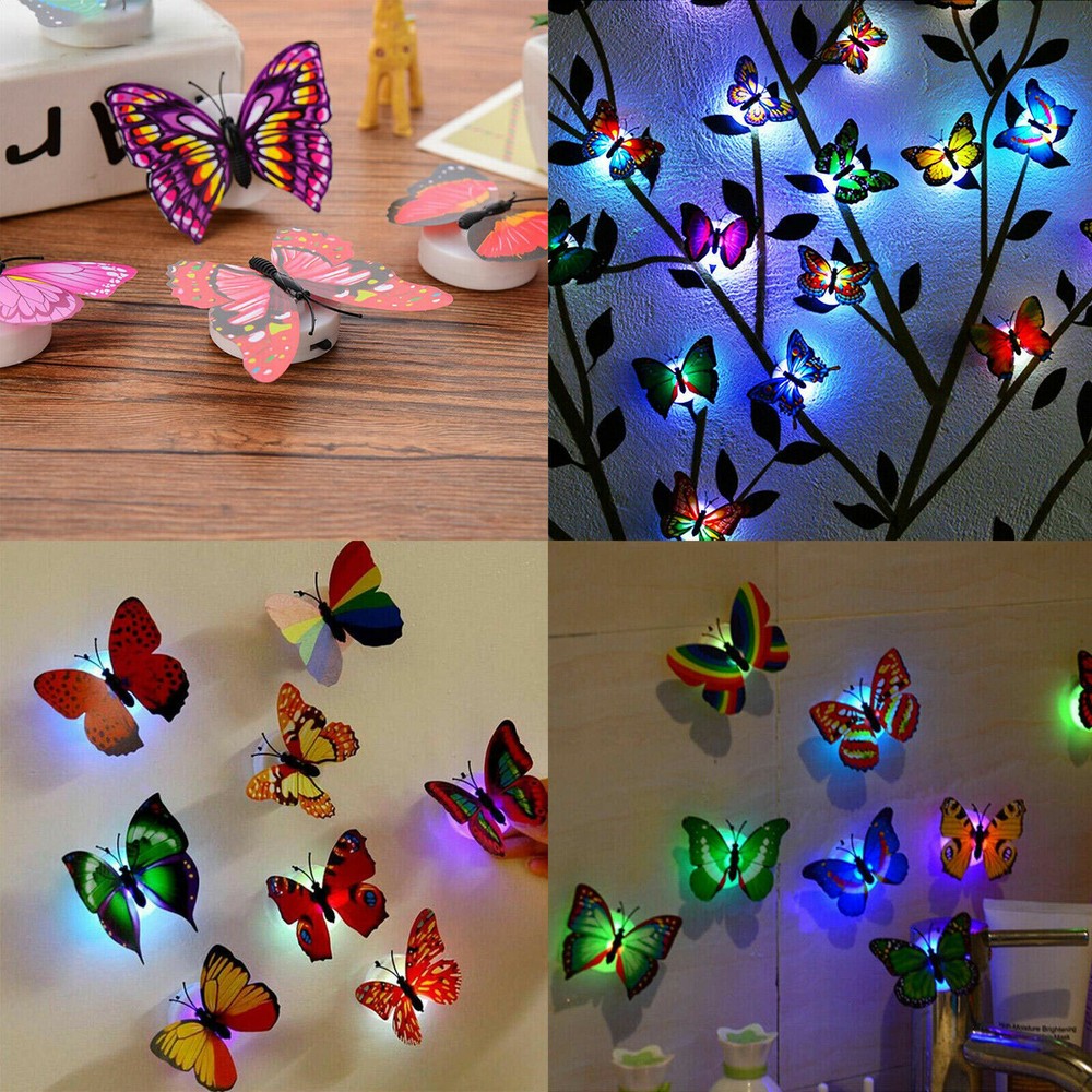 36PCs 3D Butterfly LED Wall Stickers Glowing Bedroom DIY Home Decor Night lights