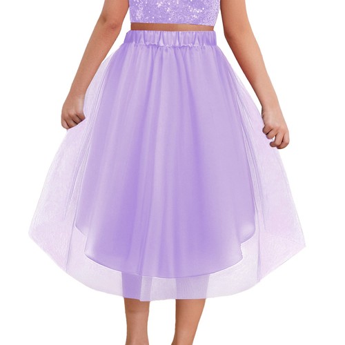 Girls Tulle Skirt Irregular Hem Party Skirt Femininity Fake Flower Long Midi - Picture 21 of 81