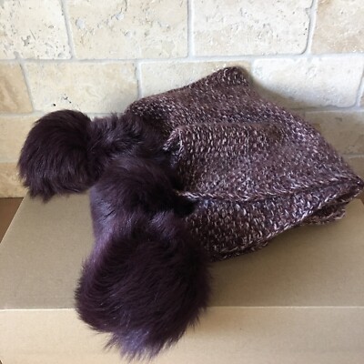 UGG Quatro Pom 100% Cashmere Port Scarf Wrap Warm Soft Scarves MSRP $268