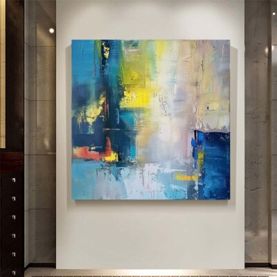 Blue Abstract Oil Painting Thick Textured Hand Painted On Canvas Wall ...