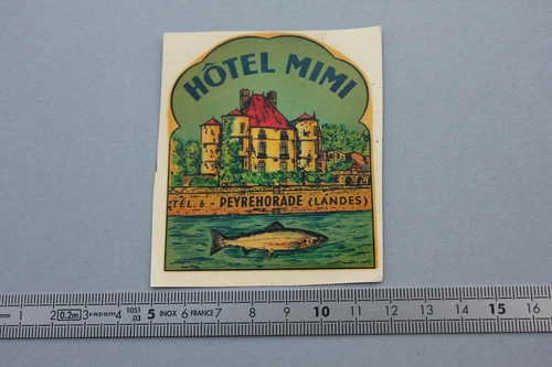 FJ Antique Chrome Transfer Decal PEYREHORADE Hotel Mimi Vintage 50/60's