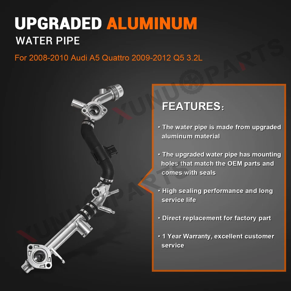 Tubo de agua de aluminio mejorado para Audi A5 Quattro 2008-2010 3,2 L 06E121045J Foto 2 de 4