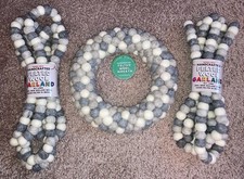 Trader Joe's 2023 Felted Wool Wreath White  Grey Handcrafted  2 9 Ft. Garlands