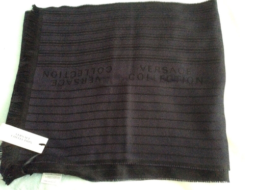 New with defect GIANNI VERSACE Solid Burgundy/Black Color Long Scarf ITALY