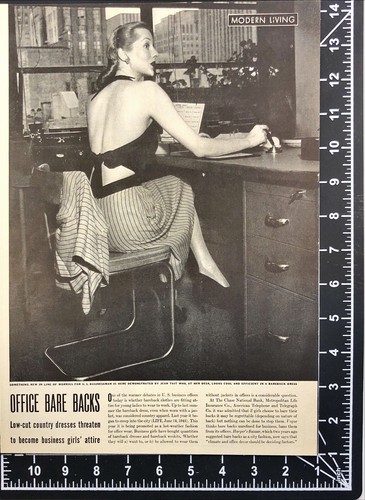 1944 Women Low-Cut Dress Office Bare Backs Worries Businessmen Magazine Print - Picture 2 of 6