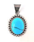 Vtg 925 Mexico Blue Turquoise Sterling Silver Chunky 2" Oval Pendant 13 grams — photo 1