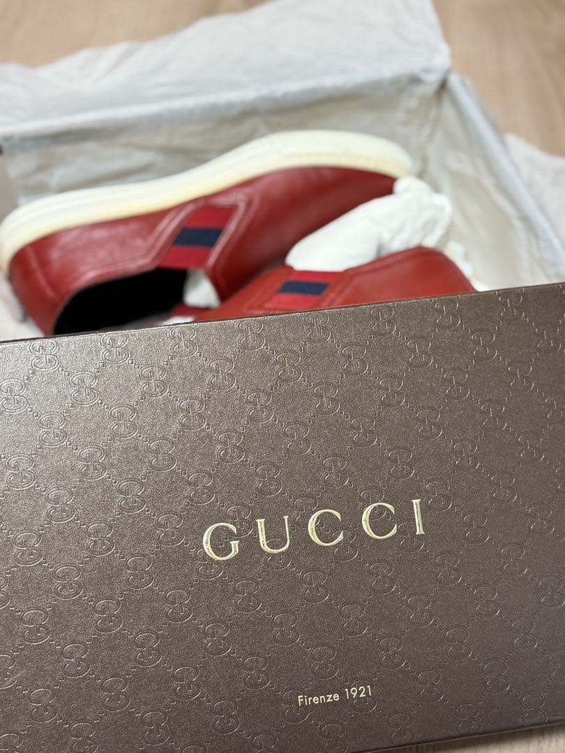 Auth Gucci Leather Slip-On Low cut Sneakers Red Logo EU37 US7 UK4 Women thumbnail 10
