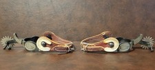 WESTERN STERLING AND IRON SPURS BROWN LEATHER STRAPS 16 POINTED ROWLS