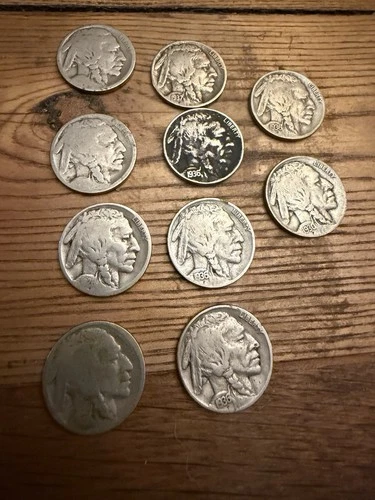 Lot of 10 Buffalo Nickels Mixed Dates - Full Partial or Hard to read dates