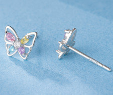 S925 Butterfly Stud Earrings Colorful Sterling Silver Cute Girls Teens Women