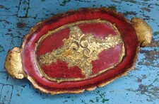 Vintage Italian Florentine Small Tray. Red & Gold. VGC.