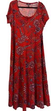 Chaps Ralph Lauren 100% Cotton Red Floral Print Short Sleeve Maxi Dress Size 2X