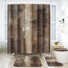 Burnt Brown Grey Bathroom Set with Shower Curtain and Rugs Accessory, Abstrac...