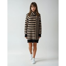 Blu Pepper Womens Preppy Striped Cowl Neck Fuzzy Knit Sweater Dress Size M Cozy