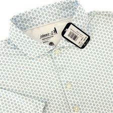 Johnnie-O Mens Performance Polo Shirt Small White Blue Geometric Short Sleeve