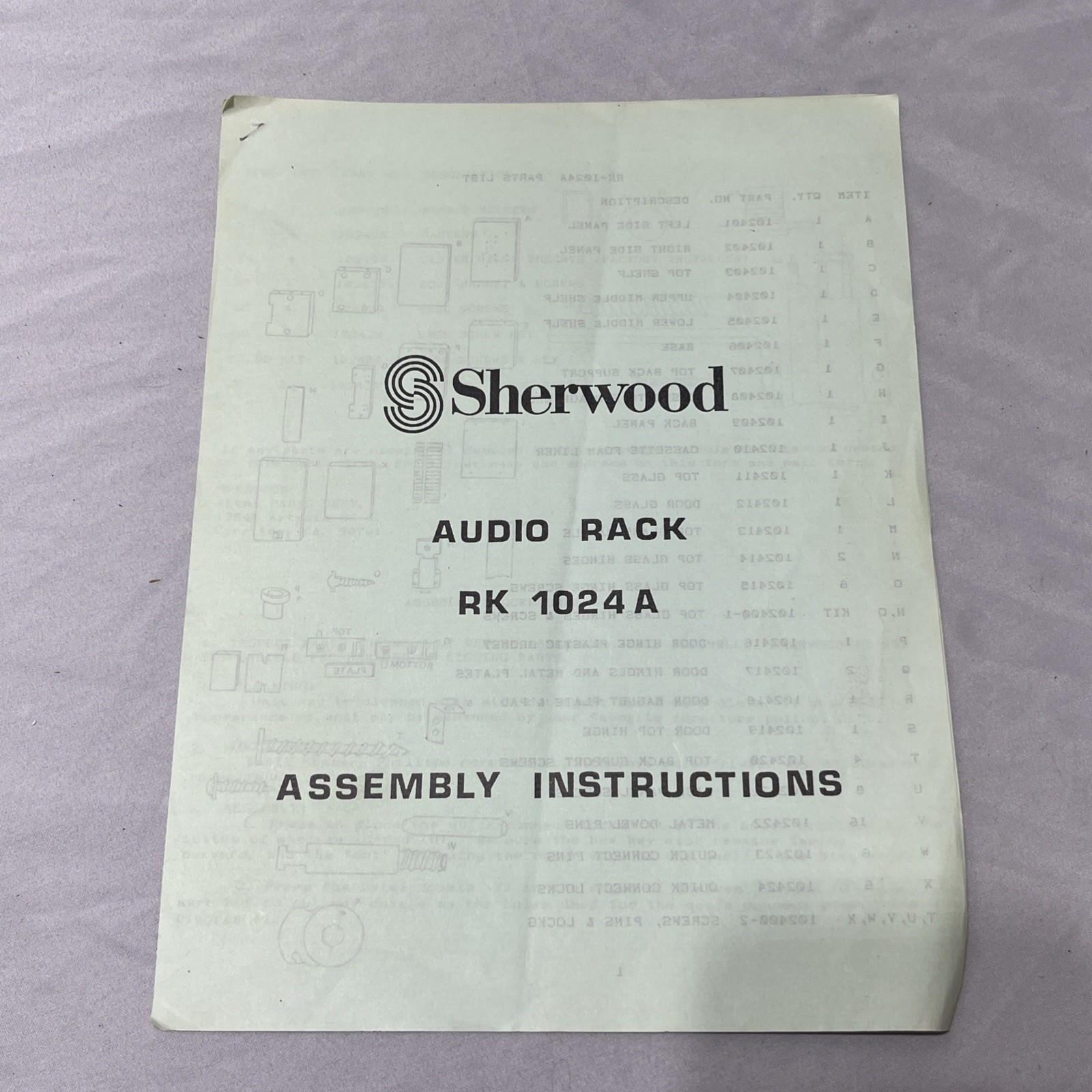 Sherwood Audio Rack RK 1024A Assembly Instructions Manual