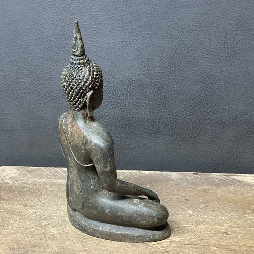 Antique Bronze Metal Seated Buddha Sculpture Statue 7" Tall - Picture 3 of 7
