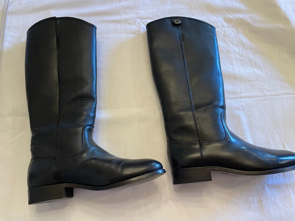 FRYE Melissa Button 2 Riding Boots Tall Leather Block Heel Flat Black, Size 7.5 - Image 3 of 4