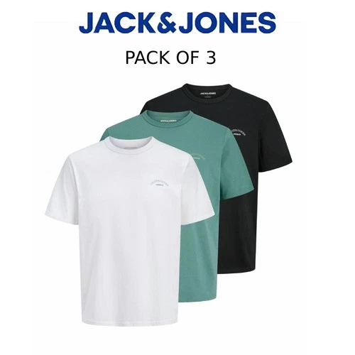 JJ Men's 3 Pack T-Shirts Crew Neck Organic Cotton Regular Fit Summer Basic Tee