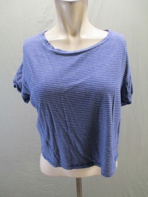 Zara Size S Womens Blue Striped Short Sleeve Round Neck Casual Comfy TShirt 623