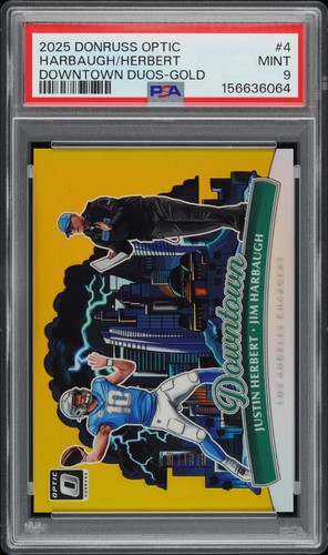 Jim Harbaugh / Justin Herbert [Gold] #4 2025 Panini Donruss Optic Downtown Duo card