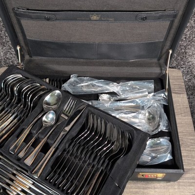 VTG SBS 70pc Gold Plated Flatware Solingen Germany Service for 12 Briefcase GUC
