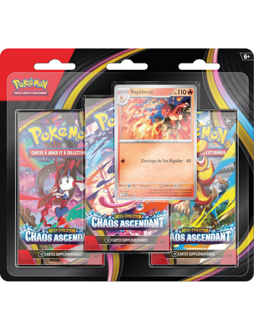 Tri Pack Pokémon Mega Evolution Chaos ascendant ME04 coffret FR3PACK01ME04 premium en français