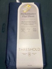 Threshold Performance Flat Cotton Sheet Full Metallic Blue 400TC